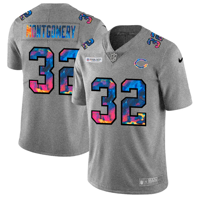 NFL Chicago Bears #32 David Montgomery Men Nike MultiColor 2020  Crucial Catch  Jersey Grey->chicago bears->NFL Jersey